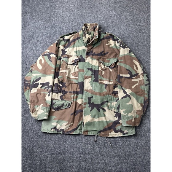 Mens Military US Army Woodland Camo Field Jacket Cold Weather Size L